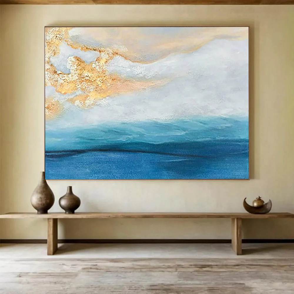 Seaside Original Blue Sellers Leaf Abstract Wall Art 6X1M1